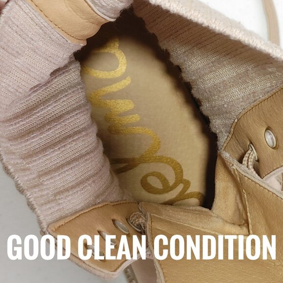 Sam Edelman Lydell Combat Boot Leather Beige Suede Leather / Knit Uppers Size 10 - Picture 8 of 11